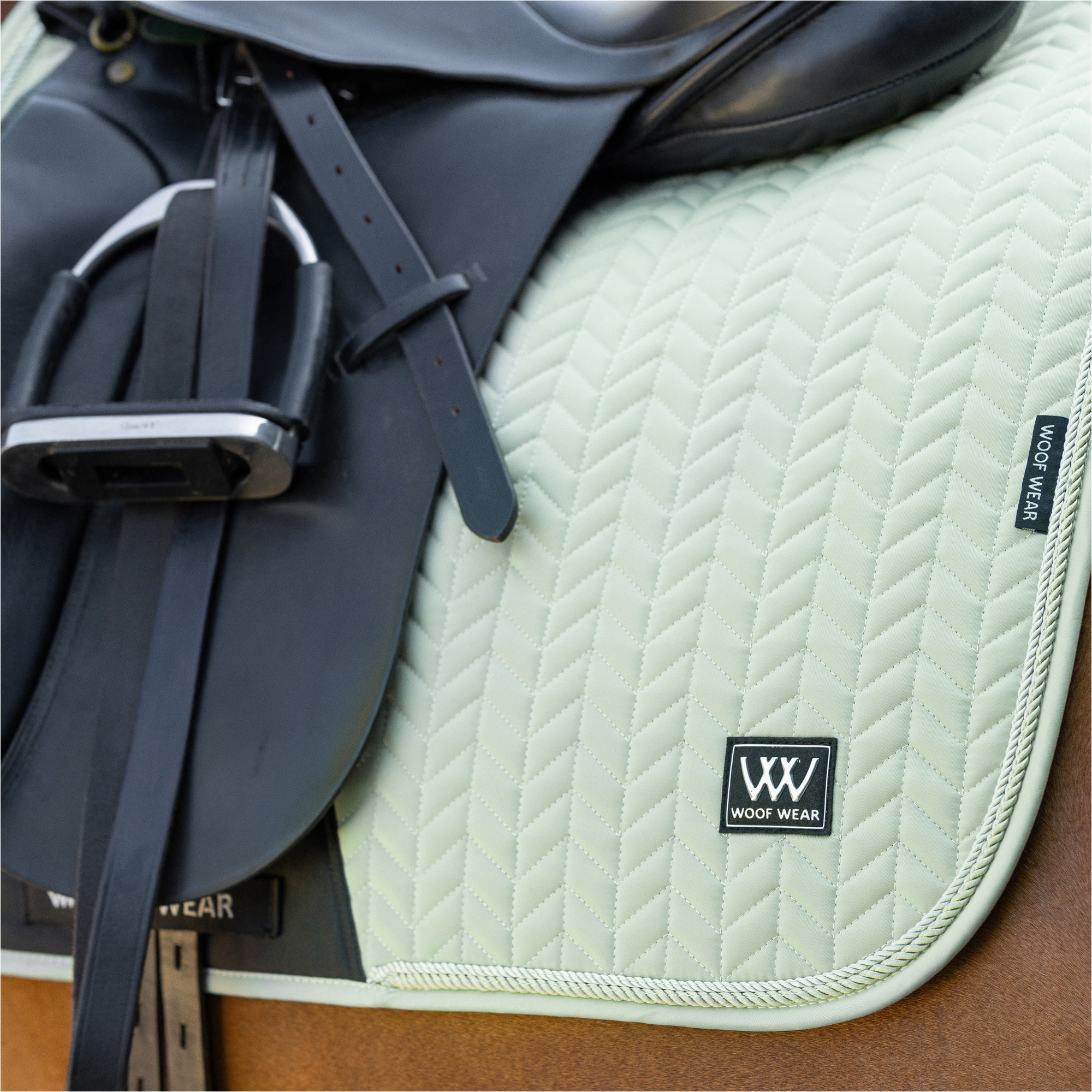 2025 Woof Wear Herringbone Dressage Tapis De Selle WS0043-SAGE - Sage Green